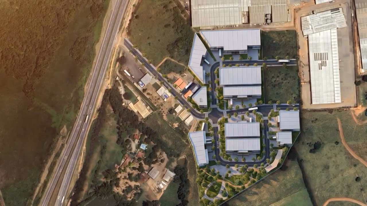 Vista aérea do Polo Industrial Evolua, às margens da BR-381 (Fernão Dias), no centro-oeste de Minas